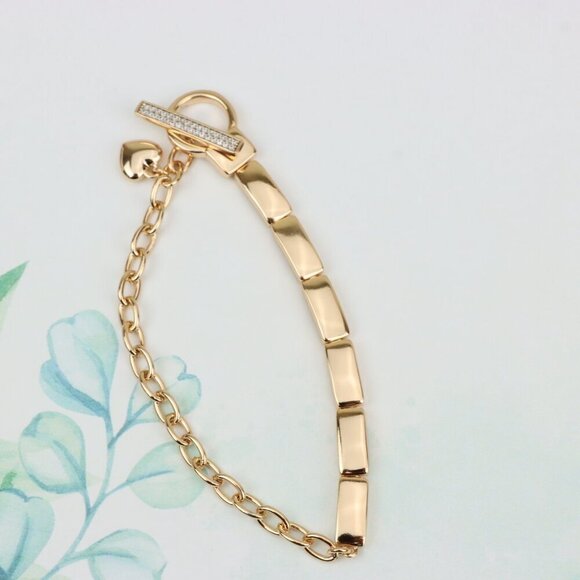 "Elegant Rose Gold Bracelet with Heart Charm & Toggle Clasp, XPBL0905 - Picture 4 of 13